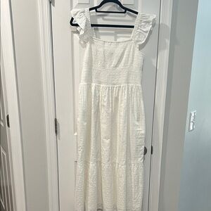 Loft White Ruffle Sleeve Maxi Dress